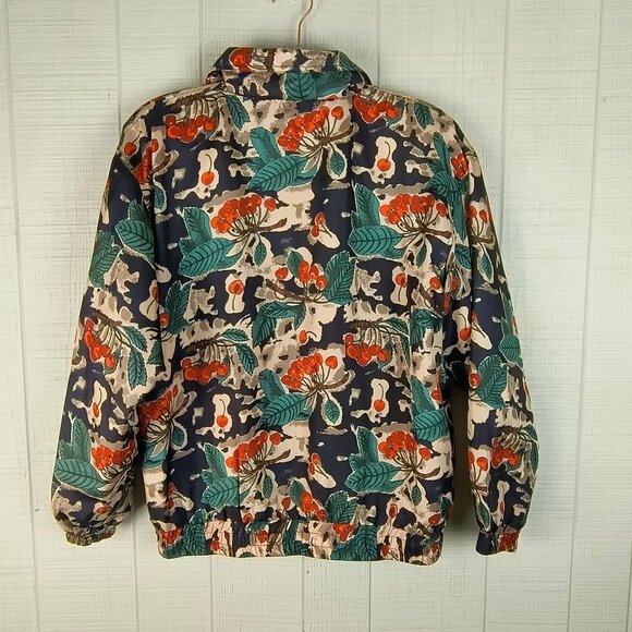 Vintage 90s Out Brook 100% Silk Jacket Cherry Print  Zip Front - Picture 5 of 5